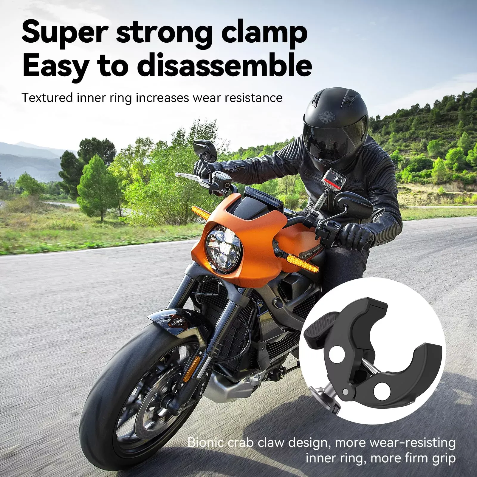 Durable Super Clamp Camera Mount attached to a handlebar for outdoor photography