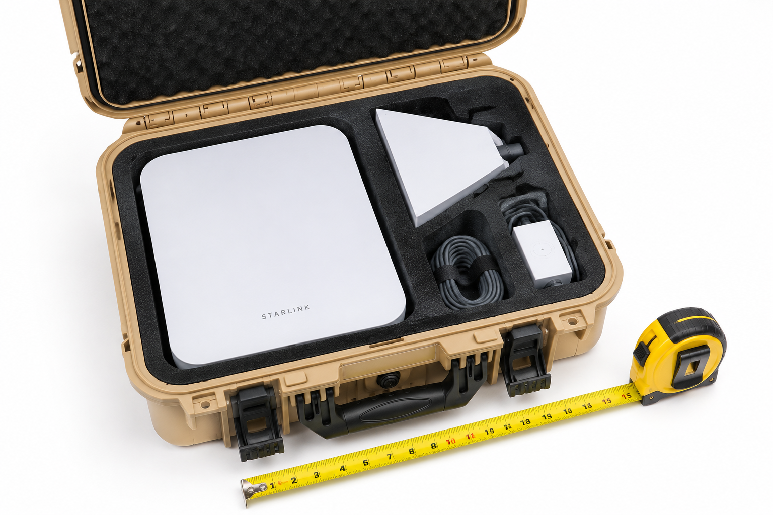 Interior of Starlink Mini Case with foam cutouts for dish and cables