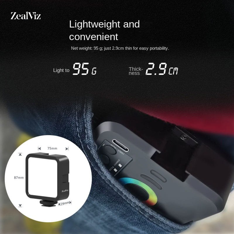 Zealviz Portable RGB LED Pocket Fill Light with Hot Shoe Mount for Cameras & Selfies