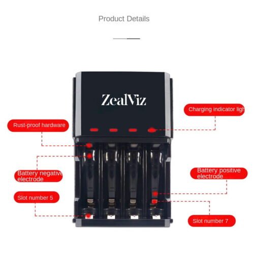 Zealviz 4-Slot Fast Charger for AA & AAA Ni-MH Ni-Cd Batteries