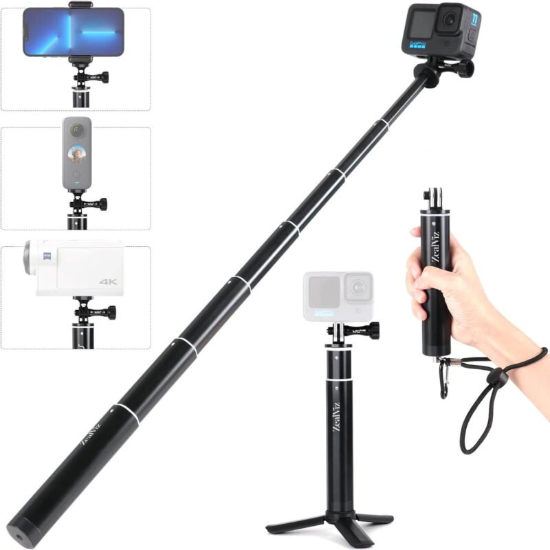 Zealviz Extendable Selfie Stick for Action Cameras & Smartphones (16-64cm)