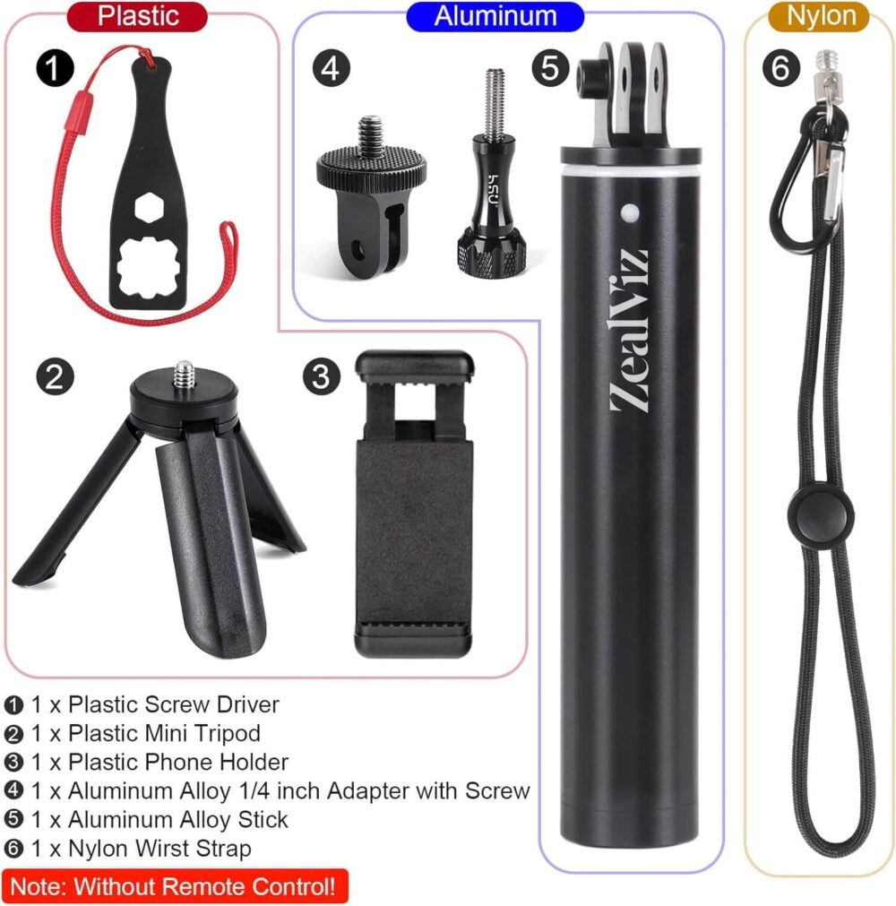 Zealviz Extendable Selfie Stick for Action Cameras & Smartphones (16-64cm)