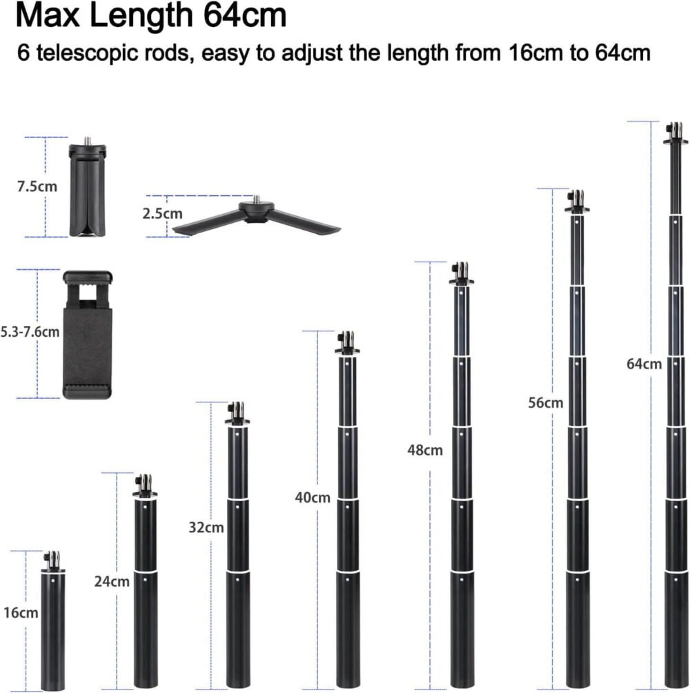Zealviz Extendable Selfie Stick for Action Cameras & Smartphones (16-64cm)