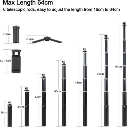 Zealviz Extendable Selfie Stick for Action Cameras & Smartphones (16-64cm)