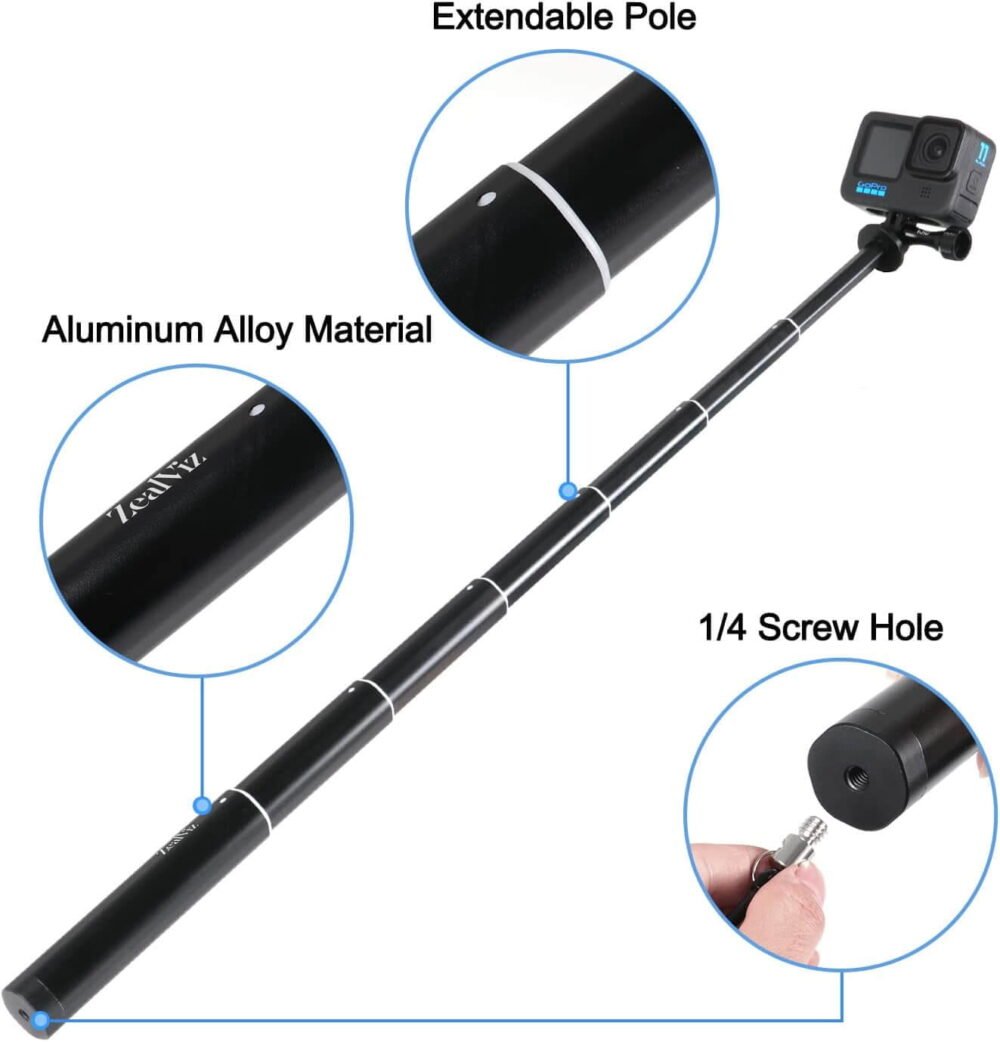 Zealviz Extendable Selfie Stick for Action Cameras & Smartphones (16-64cm)