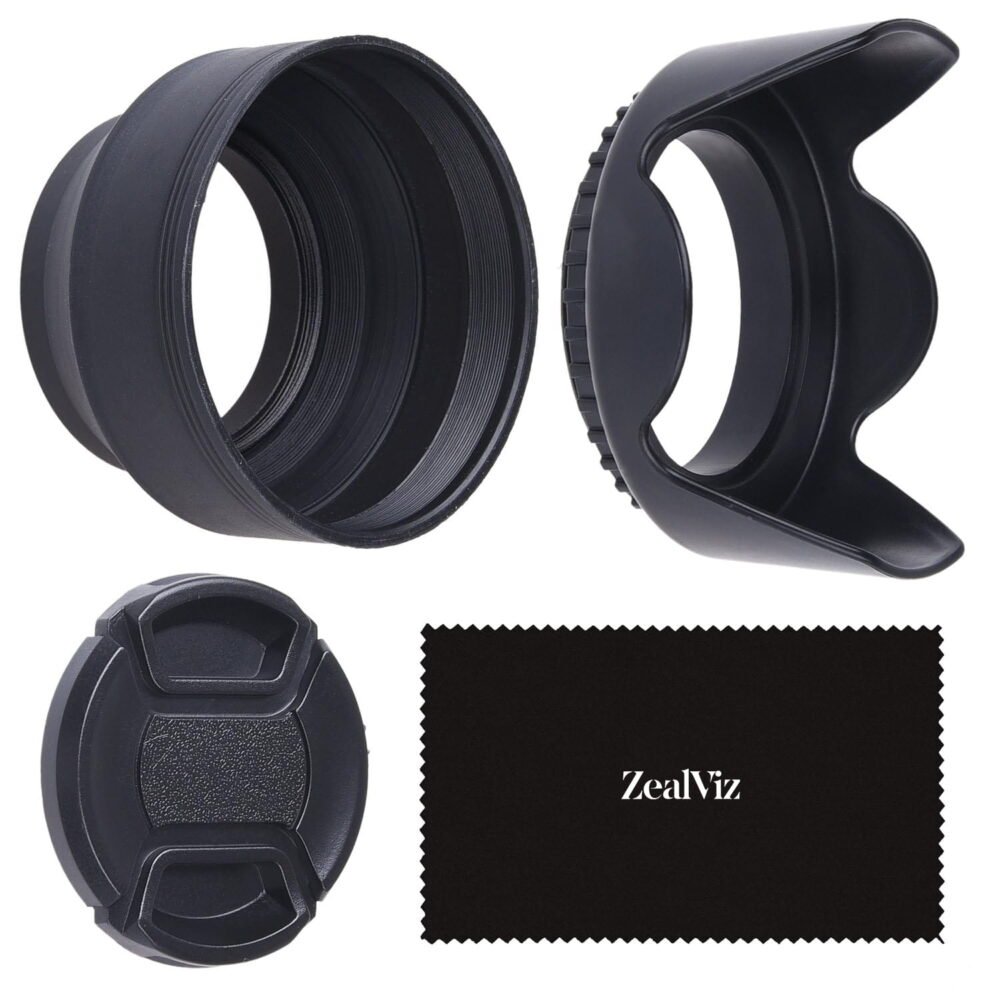 image_1 Zealviz 58mm Set of 2 Camera Lens Hoods (Rubber & Tulip) with Lens Cap