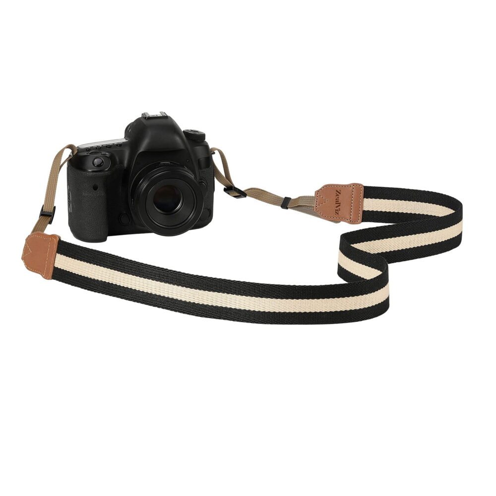 image_1 Zealviz Adjustable Cotton Woven Universal Camera Neck & Shoulder Strap (Black & Beige)