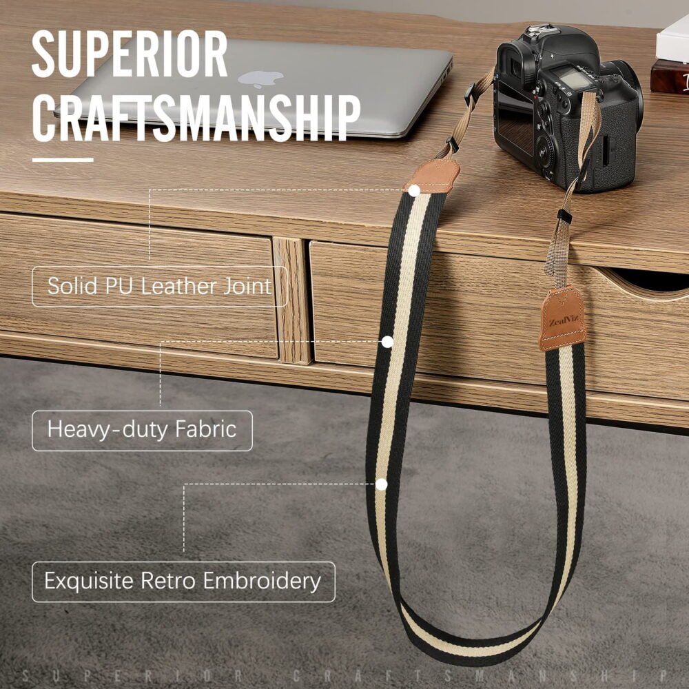 image_2 Zealviz Adjustable Cotton Woven Universal Camera Neck & Shoulder Strap (Black & Beige)