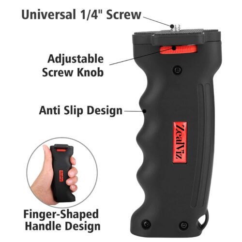 Zealviz 1/4" Camera Handheld Grip Stabilizer with Wrist Strap for DSLR & Smartphones