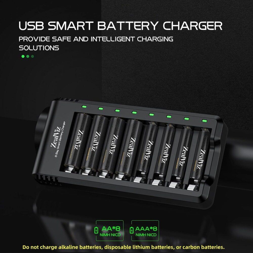 image_2 Zealviz 8-Bay AA/AAA Ni-MH Battery Charger with USB High-Speed Charging