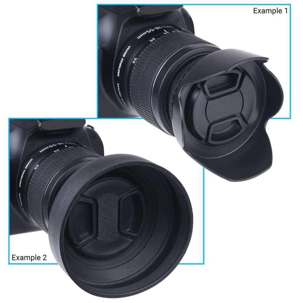 Version 1.0.0 Zealviz 58mm Set of 2 Camera Lens Hoods (Rubber & Tulip) with Lens Cap