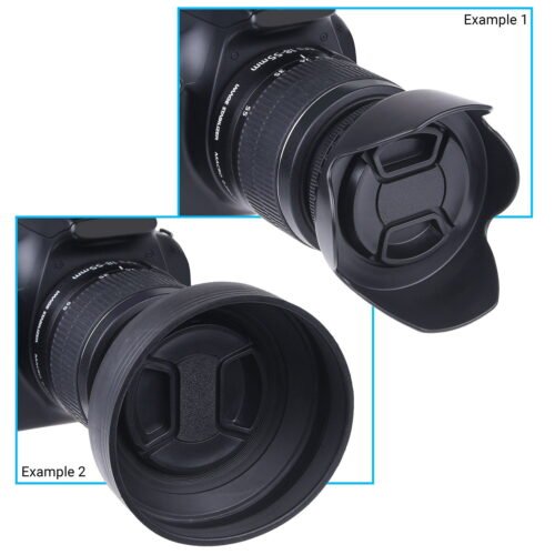 Version 1.0.0 Zealviz 58mm Set of 2 Camera Lens Hoods (Rubber & Tulip) with Lens Cap