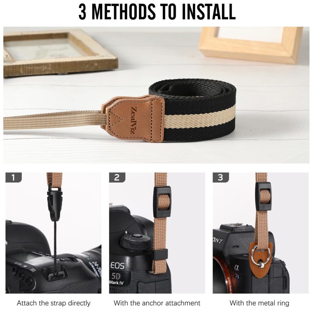 image_3 Zealviz Adjustable Cotton Woven Universal Camera Neck & Shoulder Strap (Black & Beige)