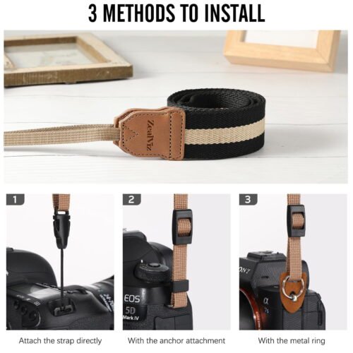 image_3 Zealviz Adjustable Cotton Woven Universal Camera Neck & Shoulder Strap (Black & Beige)