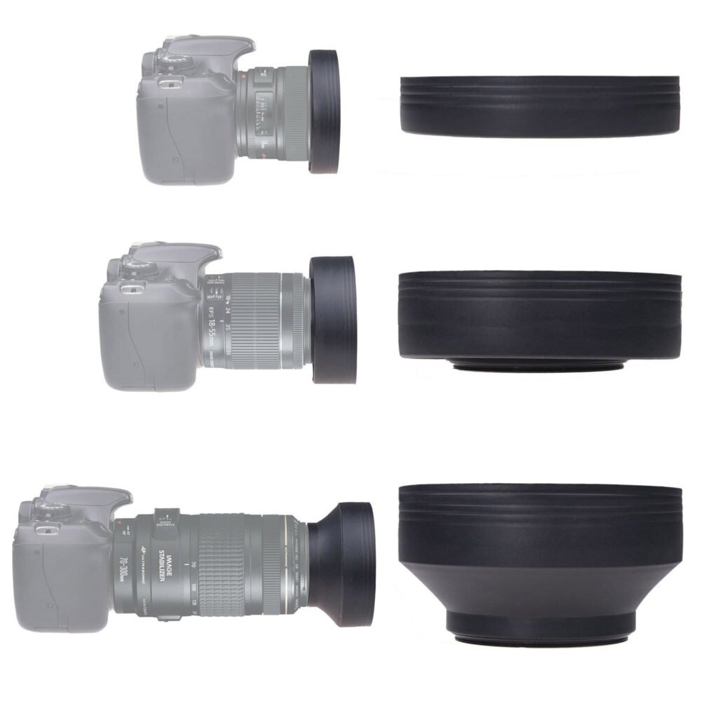 Version 1.0.0 Zealviz 58mm Set of 2 Camera Lens Hoods (Rubber & Tulip) with Lens Cap