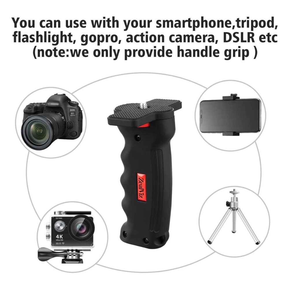 Zealviz 1/4" Camera Handheld Grip Stabilizer with Wrist Strap for DSLR & Smartphones