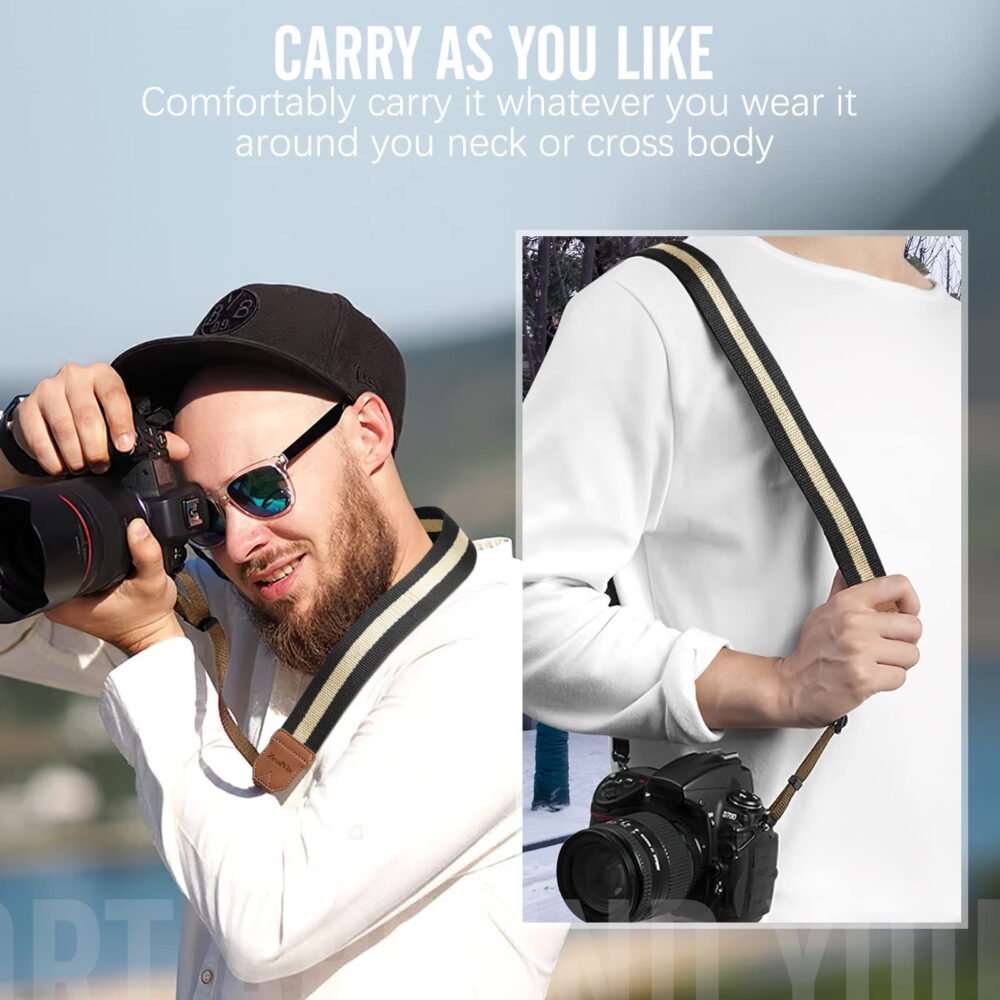 image_6 Zealviz Adjustable Cotton Woven Universal Camera Neck & Shoulder Strap (Black & Beige)