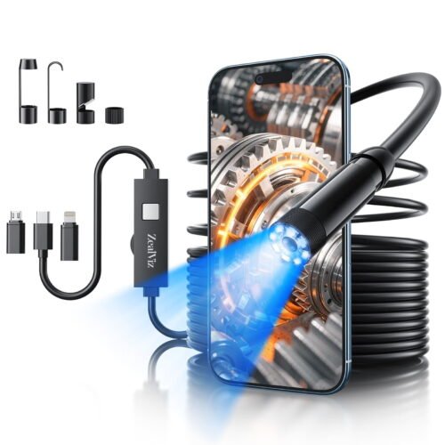 Zealviz 1920P HD Waterproof Industrial Endoscope with 8 Lights & 16.4FT Cord (Black)