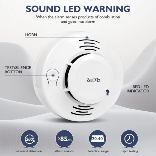 image_2 Zealviz Photoelectric Smoke Alarm with 85dB Sound, LED Warning & 360° Detection