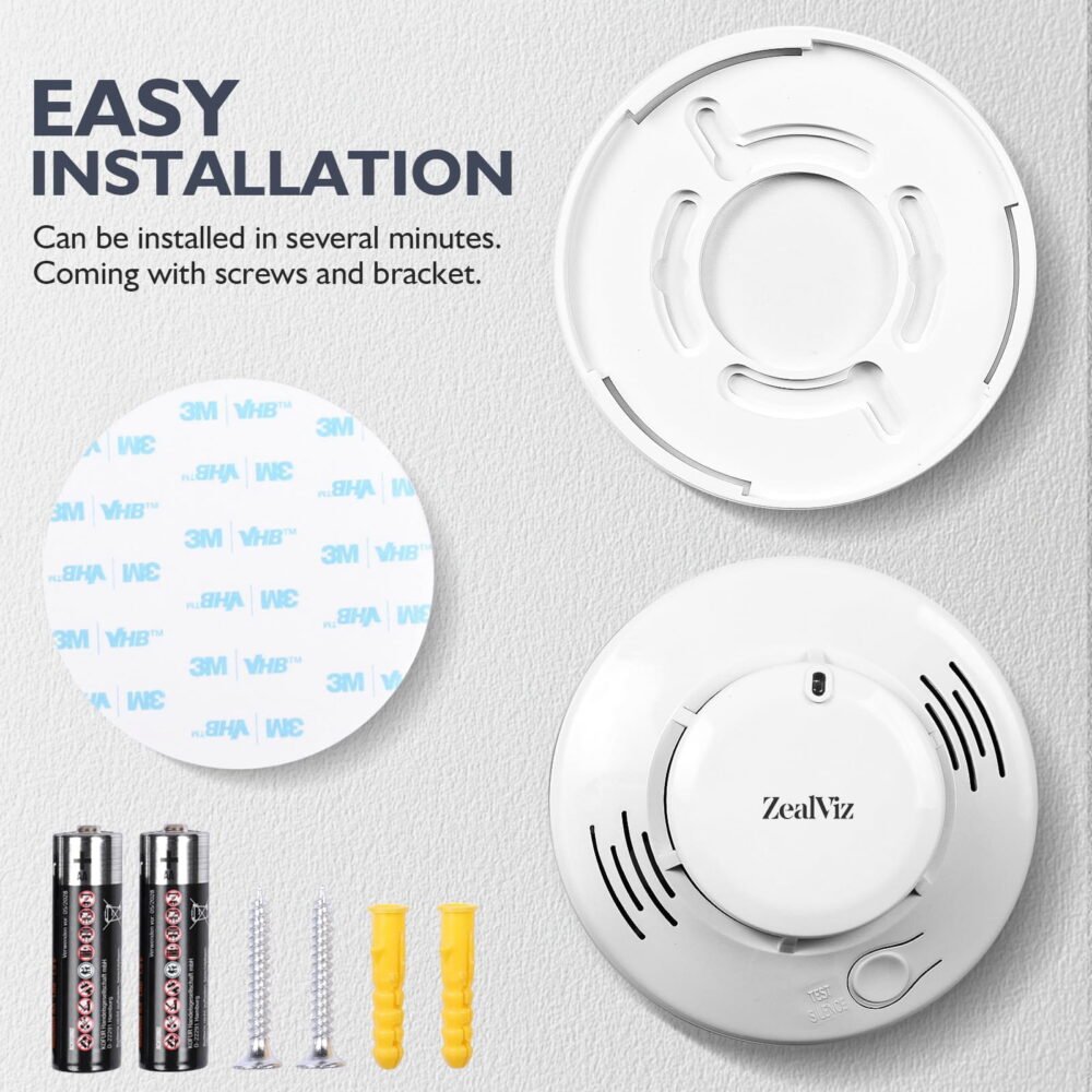 Zealviz Photoelectric Smoke Alarm with 85dB Sound, LED Warning & 360° Detection