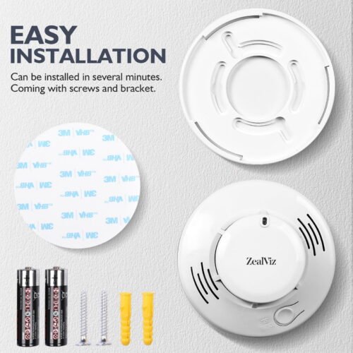 Zealviz Photoelectric Smoke Alarm with 85dB Sound, LED Warning & 360° Detection
