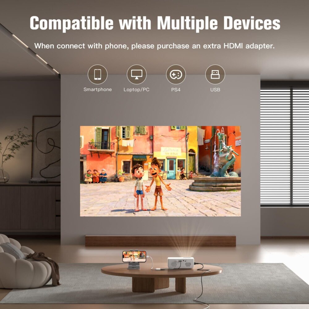 Version 1.0.0 Zealviz 2026 Upgraded Full HD 1080P Mini Projector for Home Theater (White)
