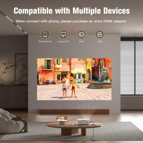 Version 1.0.0 Zealviz 2026 Upgraded Full HD 1080P Mini Projector for Home Theater (White)