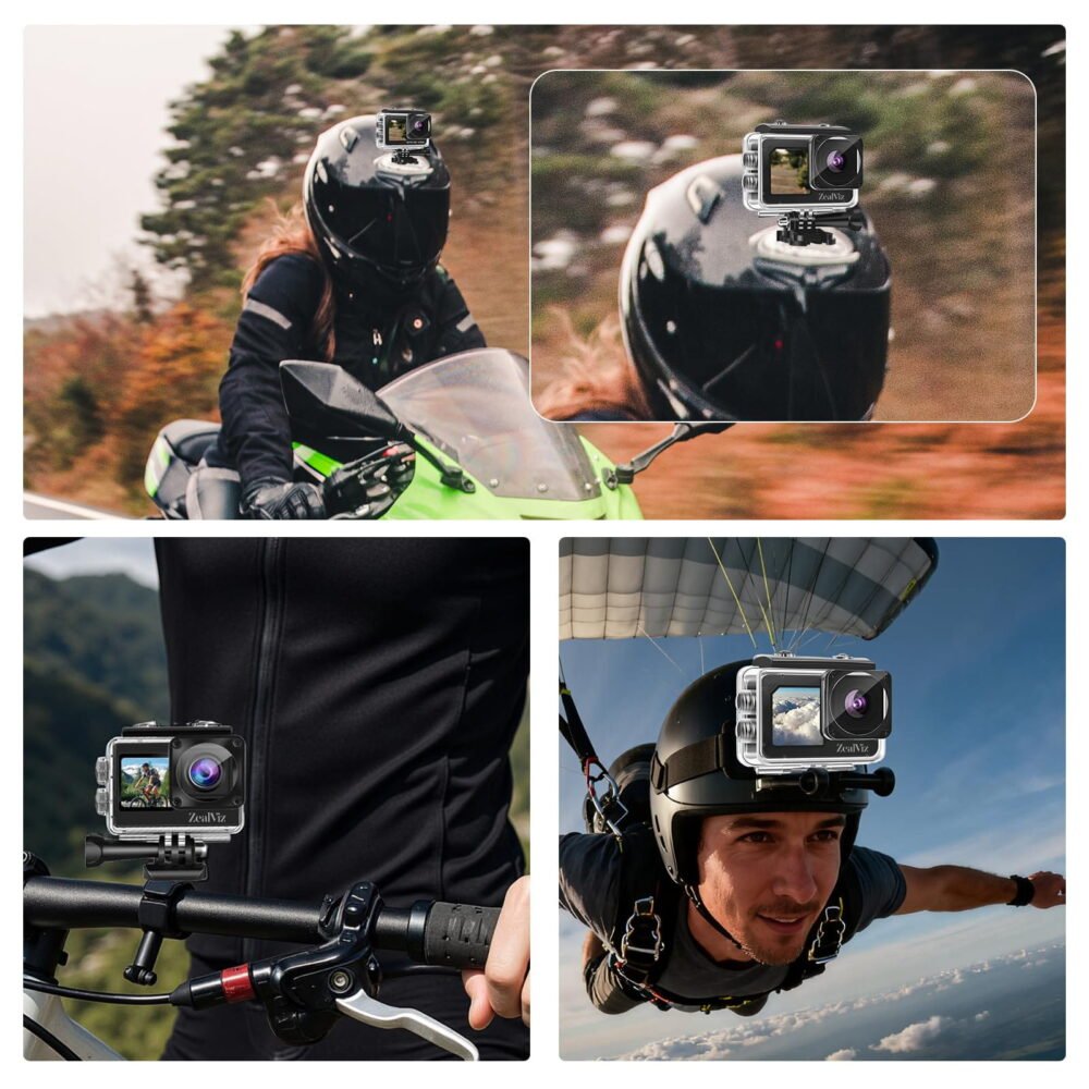 Version 1.0.0 Zealviz FHD 1080P 16MP Dual Screen Waterproof Action Camera with 16GB Card & Accessories