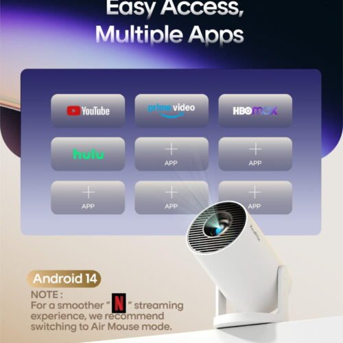 Zealviz HY300Pro Smart Mini Projector with WiFi 6, Android 14 & 4K Support