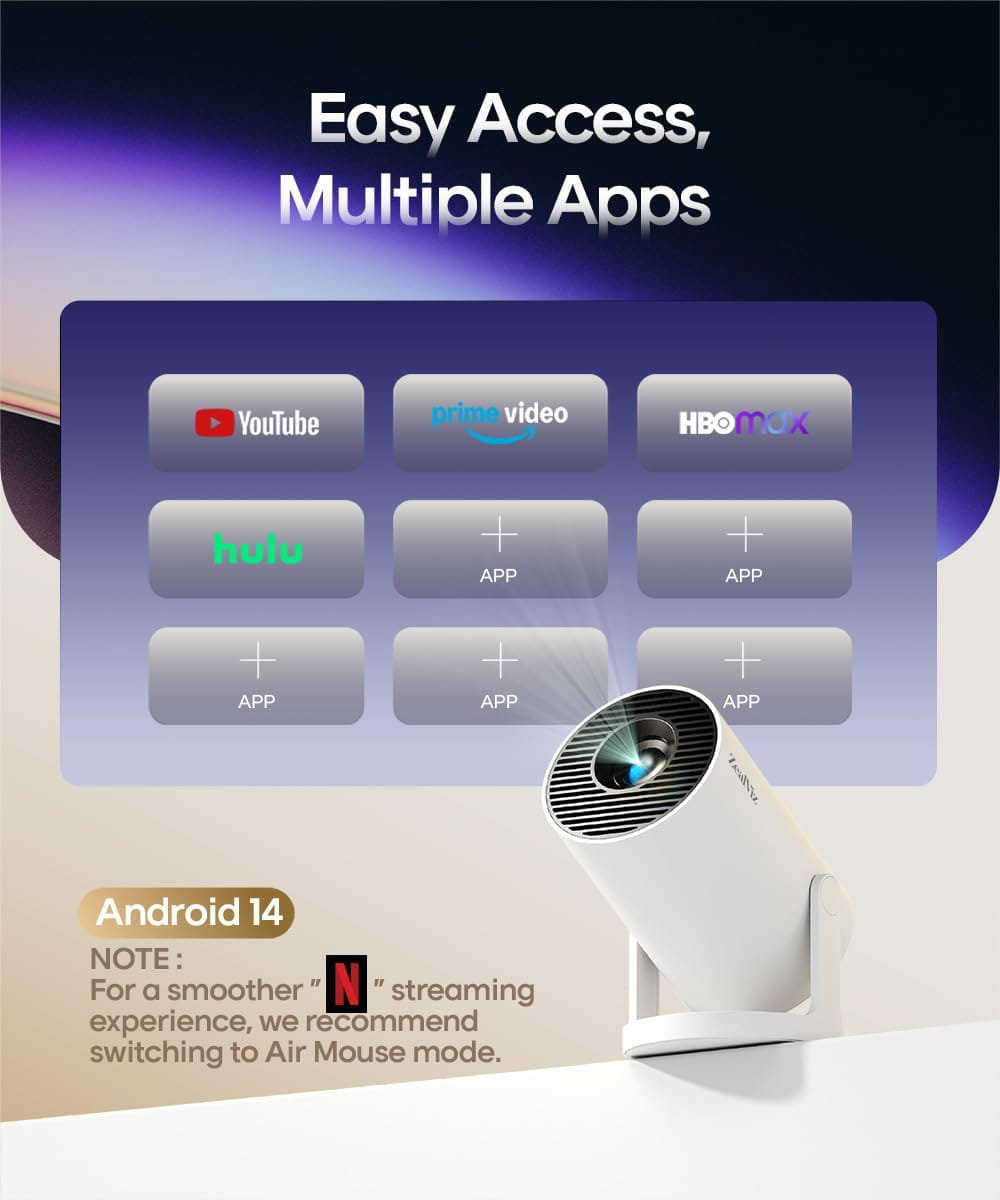 Zealviz HY300Pro Smart Mini Projector with WiFi 6, Android 14 & 4K Support