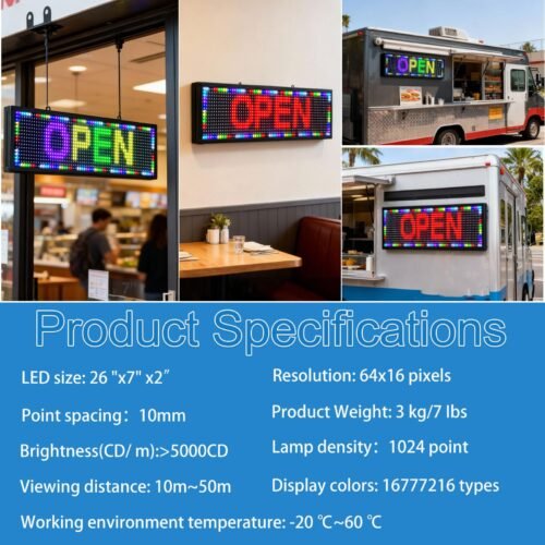 Zealviz P10 (26" x 7") Programmable Full Color Outdoor Scrolling LED Sign with WiFi