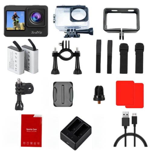Version 1.0.0 Zealviz FHD 1080P 16MP Dual Screen Waterproof Action Camera with 16GB Card & Accessories