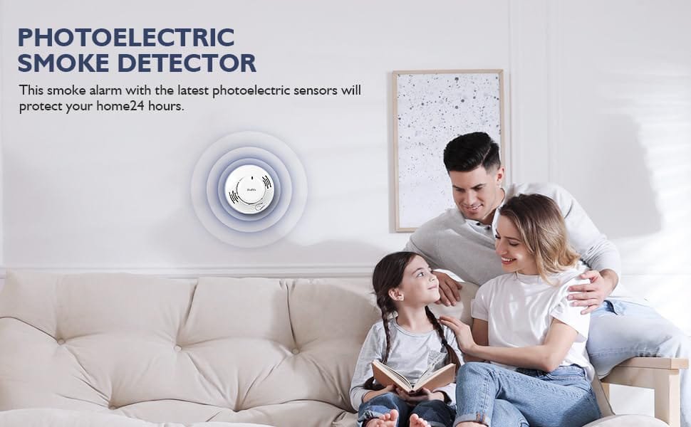 Zealviz Photoelectric Smoke Alarm with 85dB Sound, LED Warning & 360° Detection