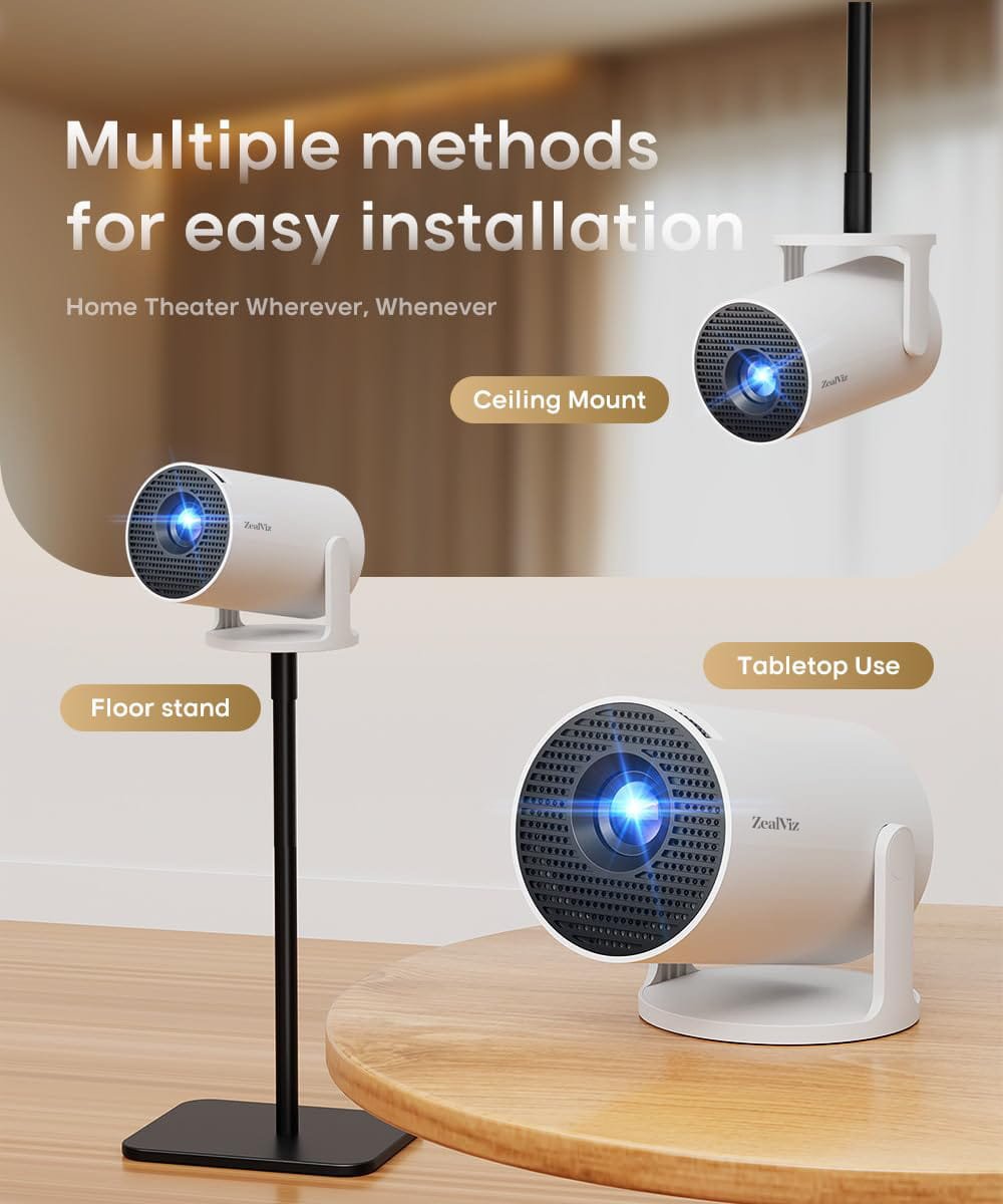 Zealviz HY300Pro Smart Mini Projector with WiFi 6, Android 14 & 4K Support