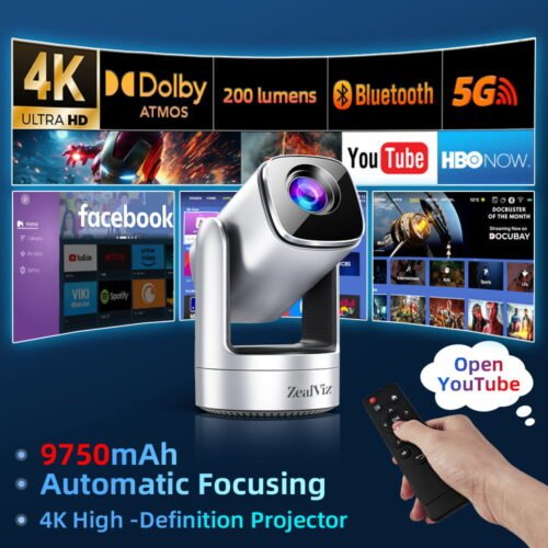 主图-2 Zealviz 4K HD Portable Outdoor Projector, Built-in Battery, WiFi & Android Smart Home Theater Projector